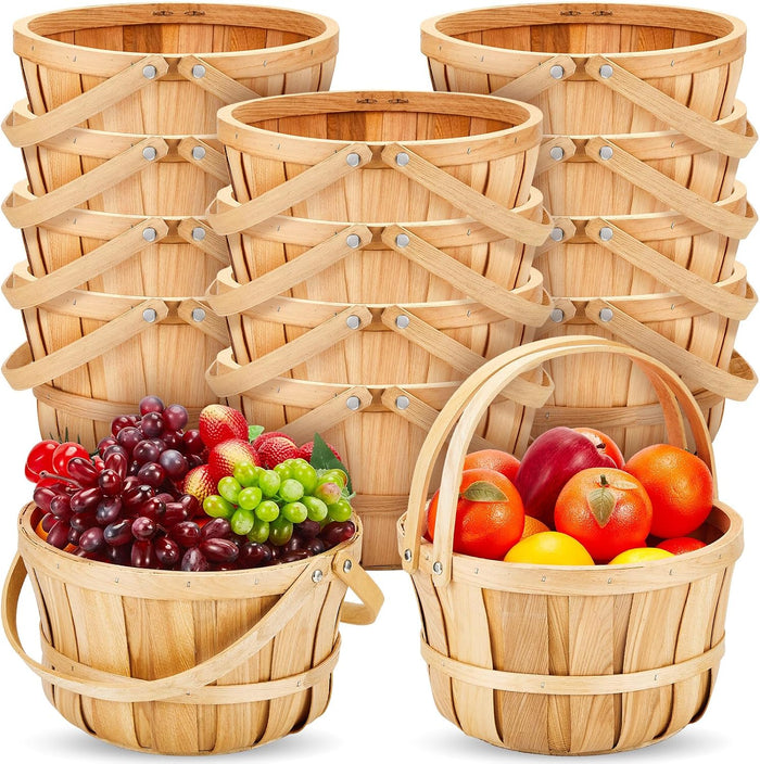 Marsui 16 Pcs 11'' x 6.5'' Large Wooden Apple Basket Bushel Baskets Handle