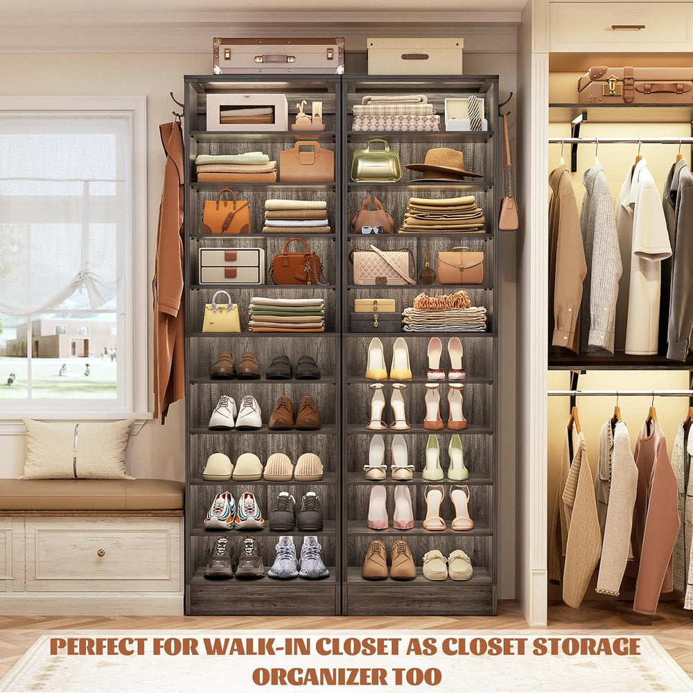 Aheaplus 10 Tiers Narrow Shoe Cabinet Set of 2, 35.4" Tall Wood Shoe Rac...