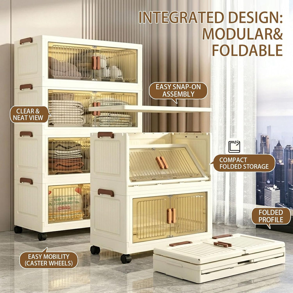 154QT Stackable Collapsible Storage Bins withLids and Front Doors, Rolling Li...