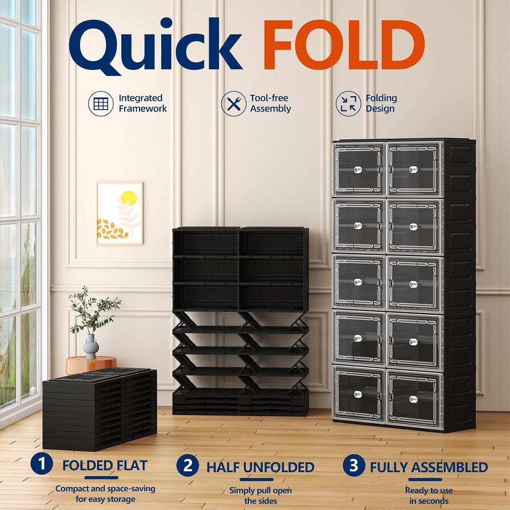 16 Pairs Foldable Shoe Rack Storage Cabinet with Heavy-Duty Design (Vertical ...