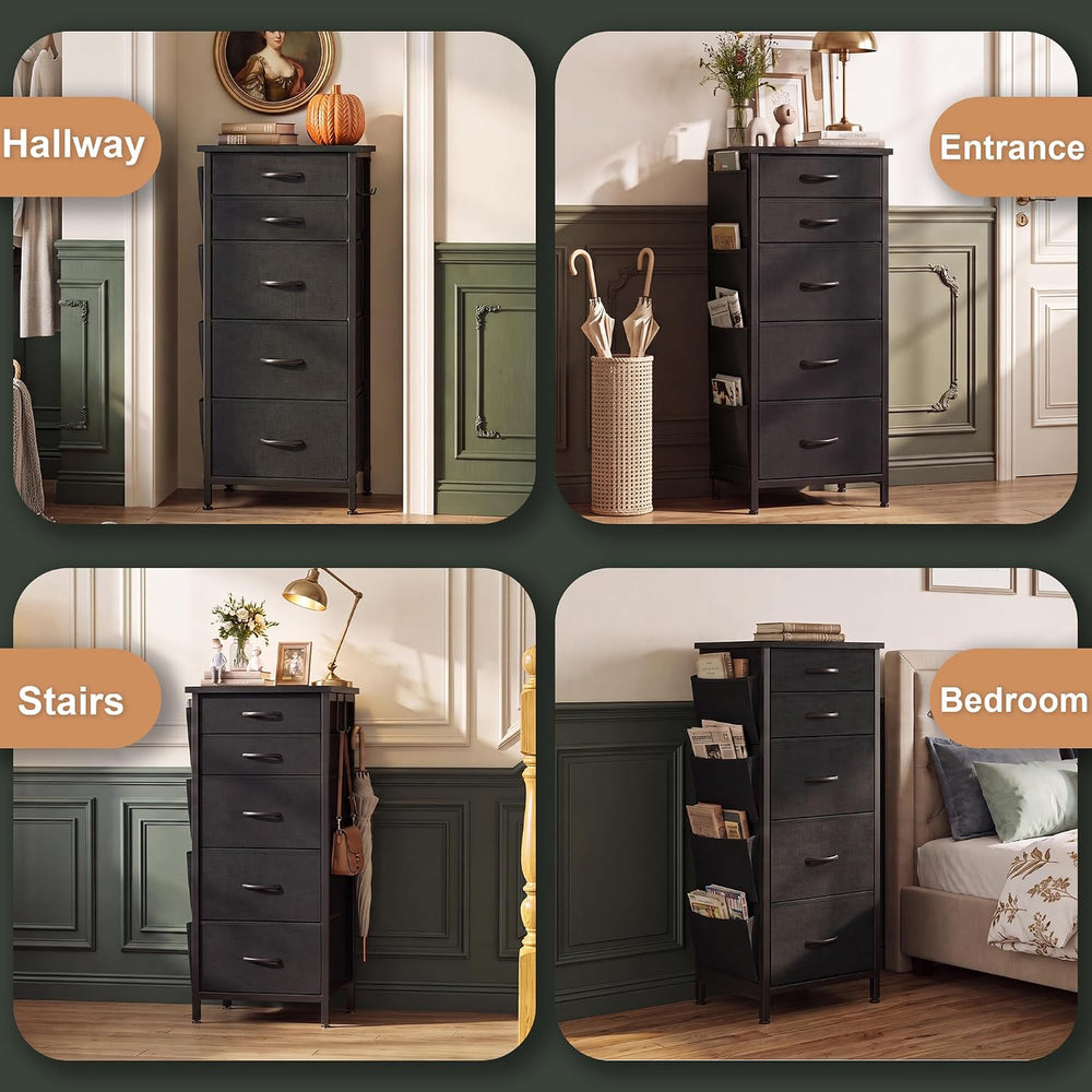 HCHQHS Tall Dresser for Bedroom 5 Drawers Fabric Black