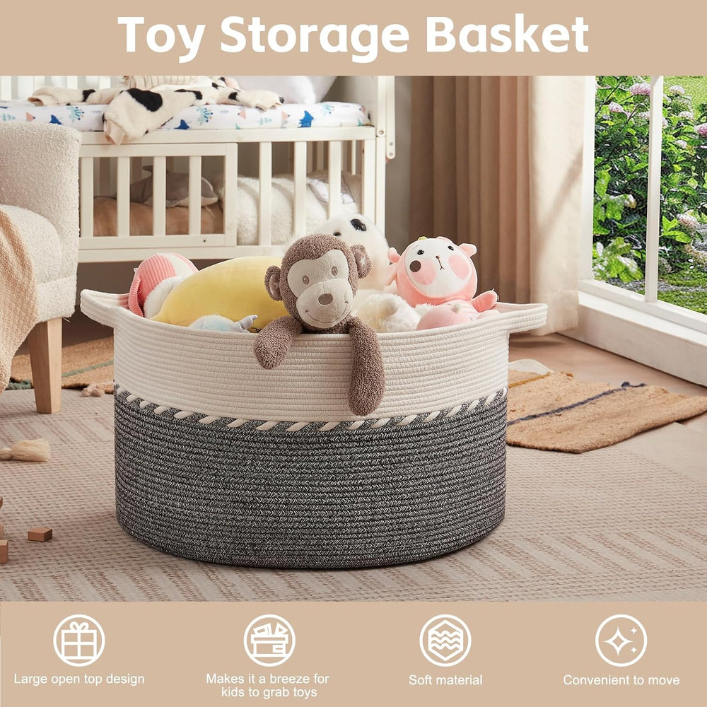 OIAHOMY 125L Extra Large Blanket Basket, Jumbo Cotton Laundry Basket Black