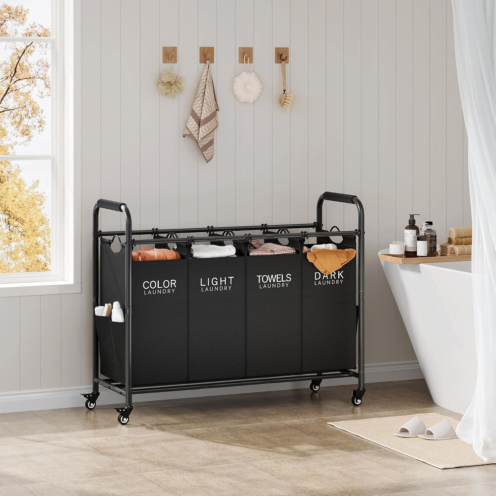 Tajsoon 4 Bag Laundry Sorter Cart, Laundry Sorter 4 Sections, Black