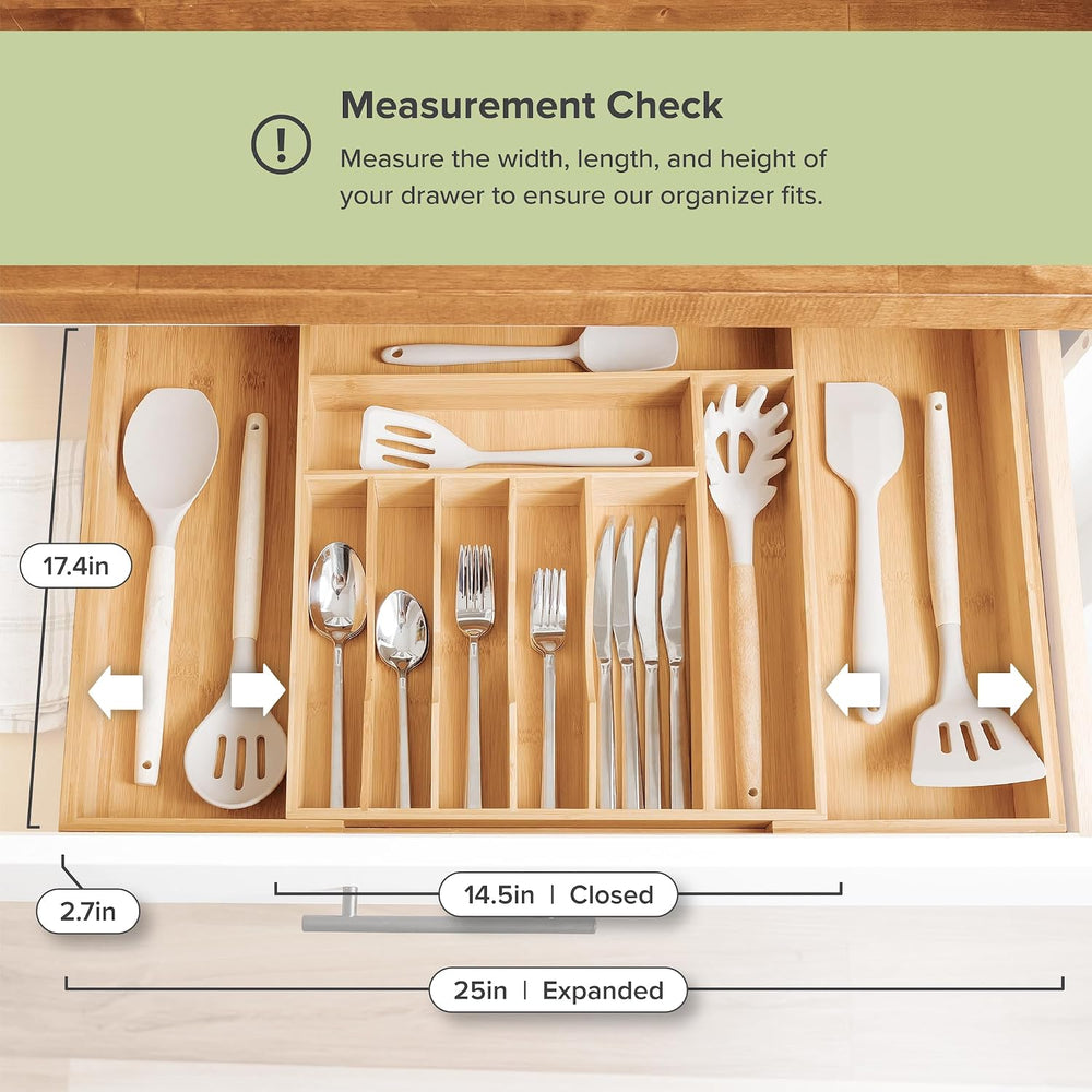 KitchenEdge Silverware & Utensil Drawer Organizer, 14-25 in, Bamboo