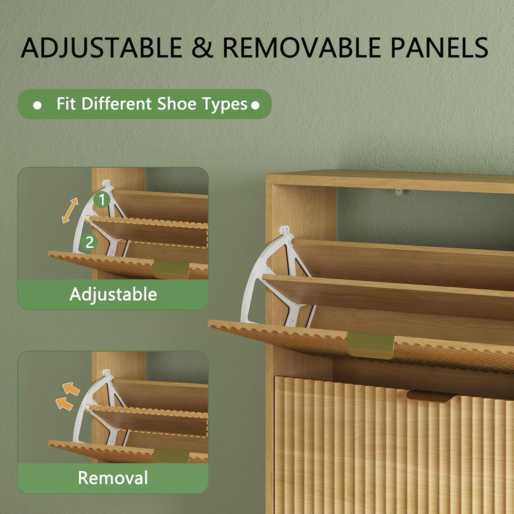 Xixini Shoe Cabinet with 3 Flip Drawers, 54" Tall Narrow Fluted Shoe Sto...