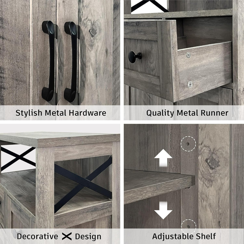 Grey Farmhouse Storage Cabinet with Doors and Drawers, Small Pantry Cabinet