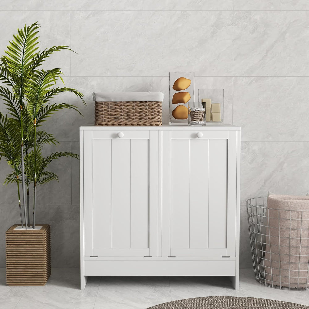 kleankin Double Tilt Out Laundry Hamper Cabinet with Storage 2 Doors White