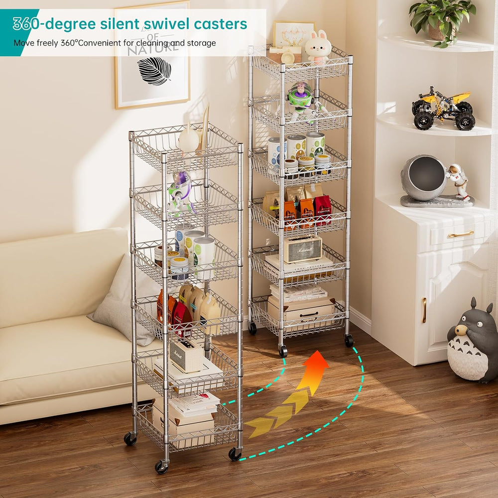 SINGAYE 6 Tier Shelf Wire Shelving Adjustable Storage Shelves Basket Rack