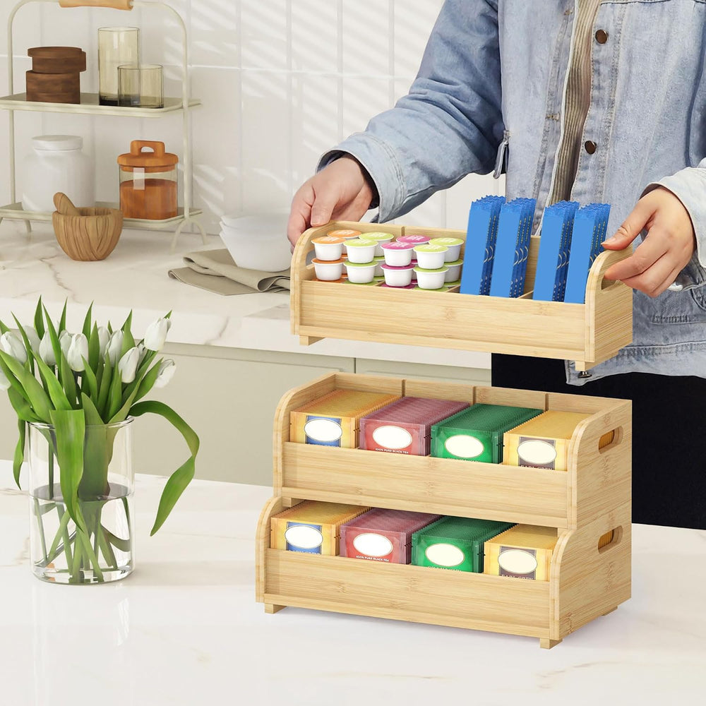 Wisuce 3-Tier Bamboo Tea Bag Organizer, Stackable Tea Holder for Countertop