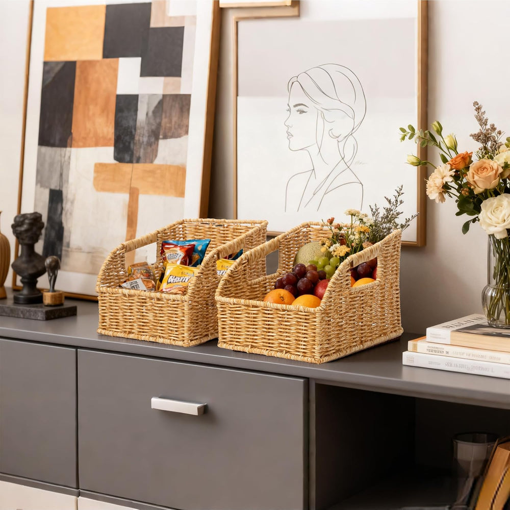 Brownlily Faux Wicker Pantry Storage Baskets, Natural-Single Set (3-Piece)