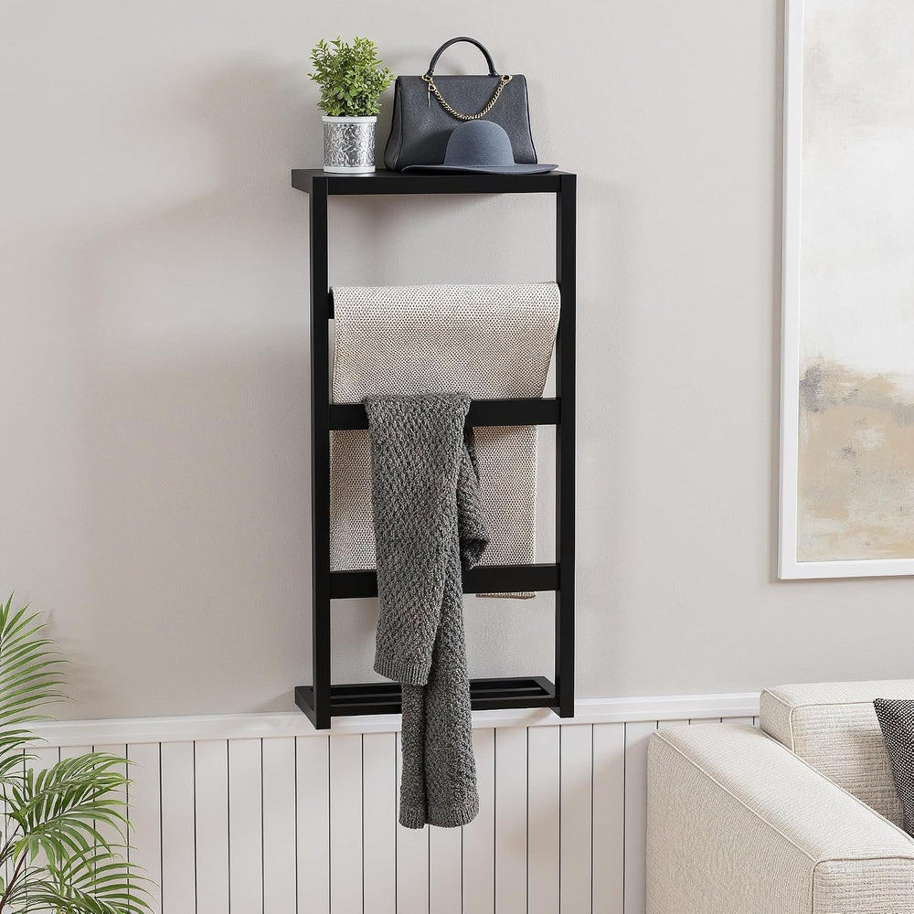 Bamboo Wall Blanket Ladder, 4-Tier Towel Racks, Bamboo Bath Towel Racks for B...