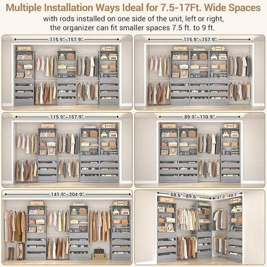 Aheaplus Closet System with 12 Drawers, 8.5-11.5Ft Wood Closet Organizer System - Image 2