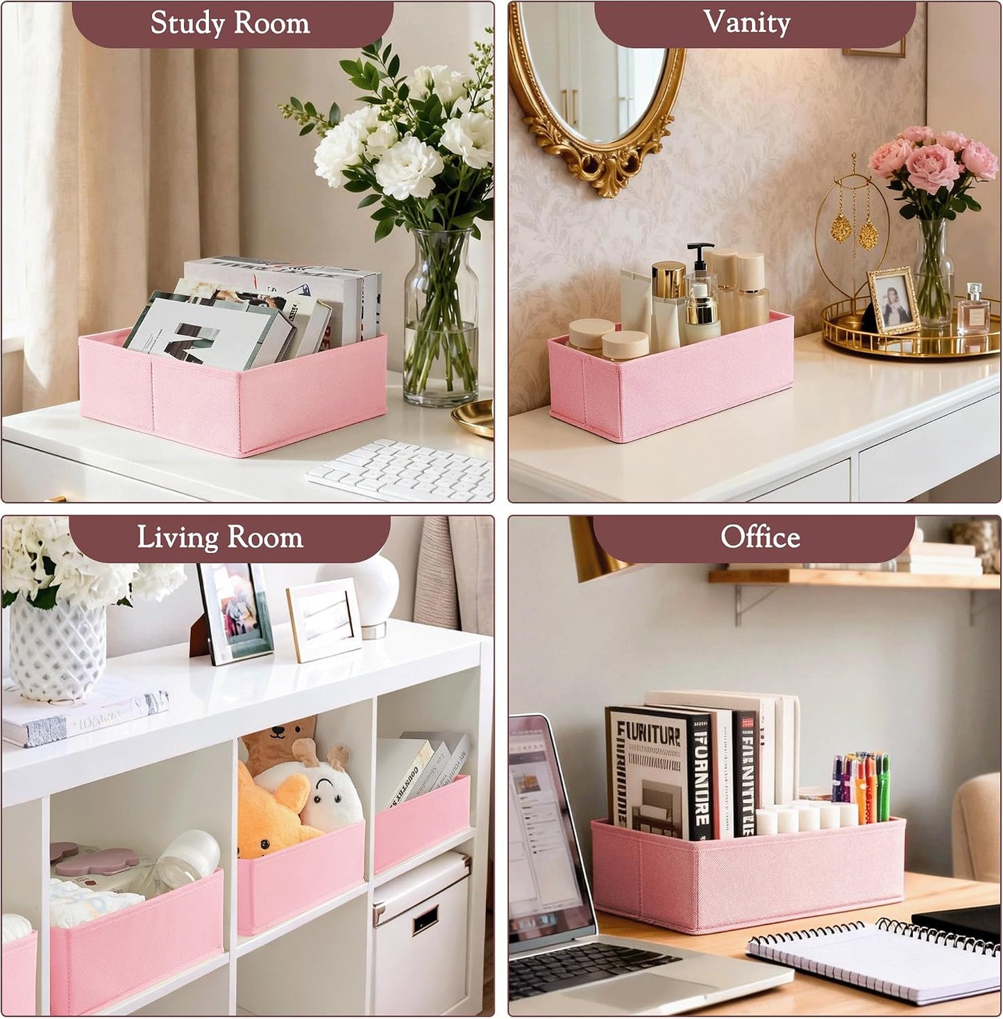Drawer Organizer 18-Piece Set, Dresser Organizer for Baby Clothes, Foldable Closet Storage & Drawer Dividers for Underwear, Socks, Nursery (Pink)