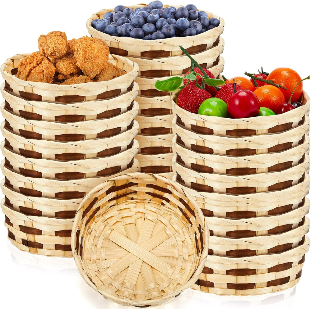 Sintuff 24 Pack Small Round Woven Gift Baskets, Bamboo Bread Fruit Basket