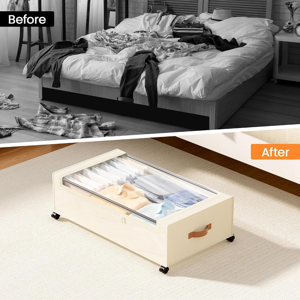 Yecaye 82L Under Bed Storage Containers, Fits 9.4" Under Bed, 2 Pack, Beige