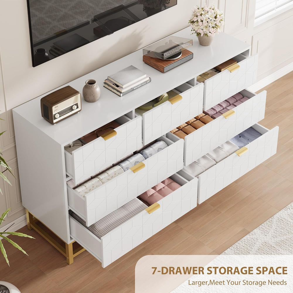 GAOMON 7 Drawer Dresser, White Modern 54" Large Dresser for bedoom