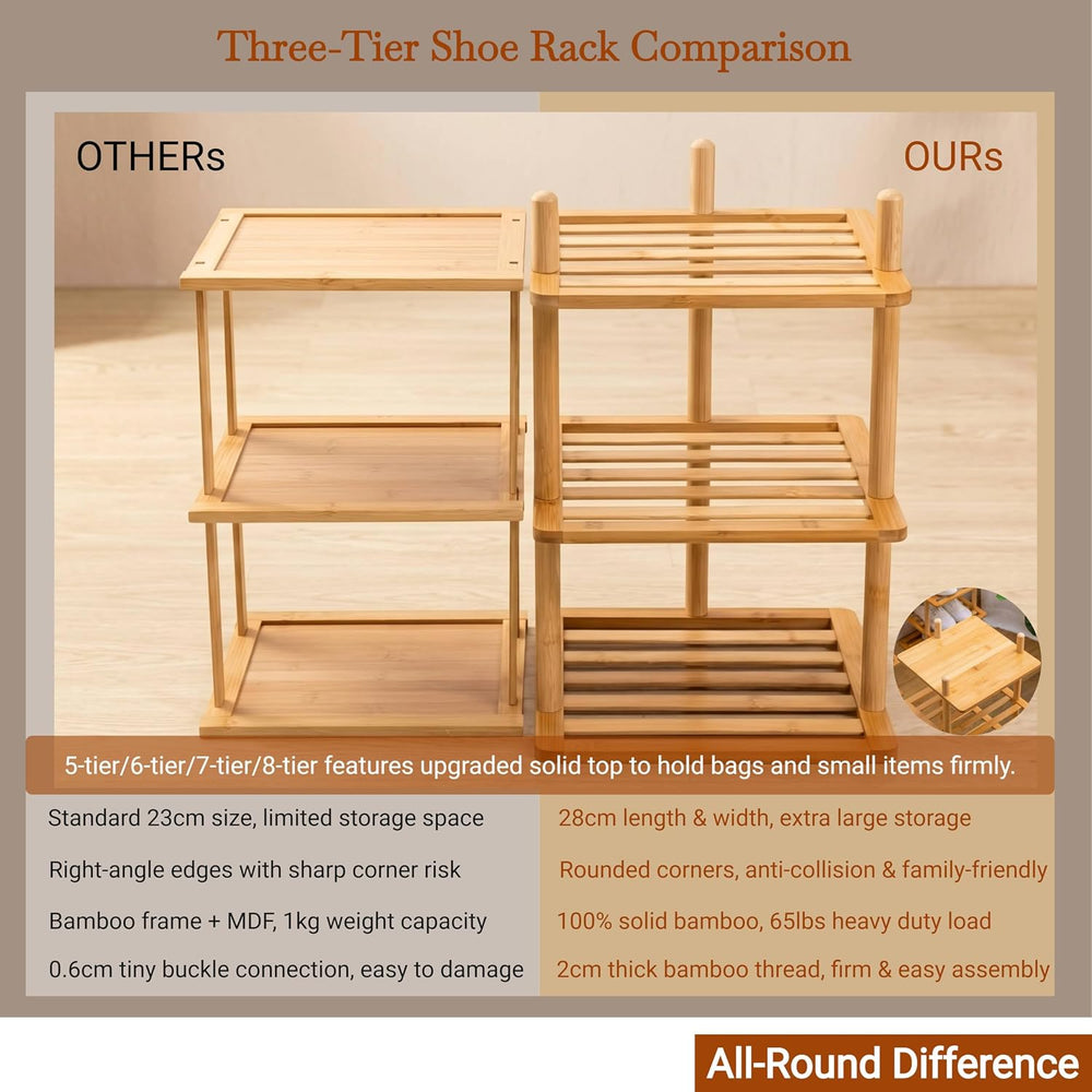 8-Tier Vertical Bamboo Shoe Rack, Tall Narrow Space‑Saving Organizer