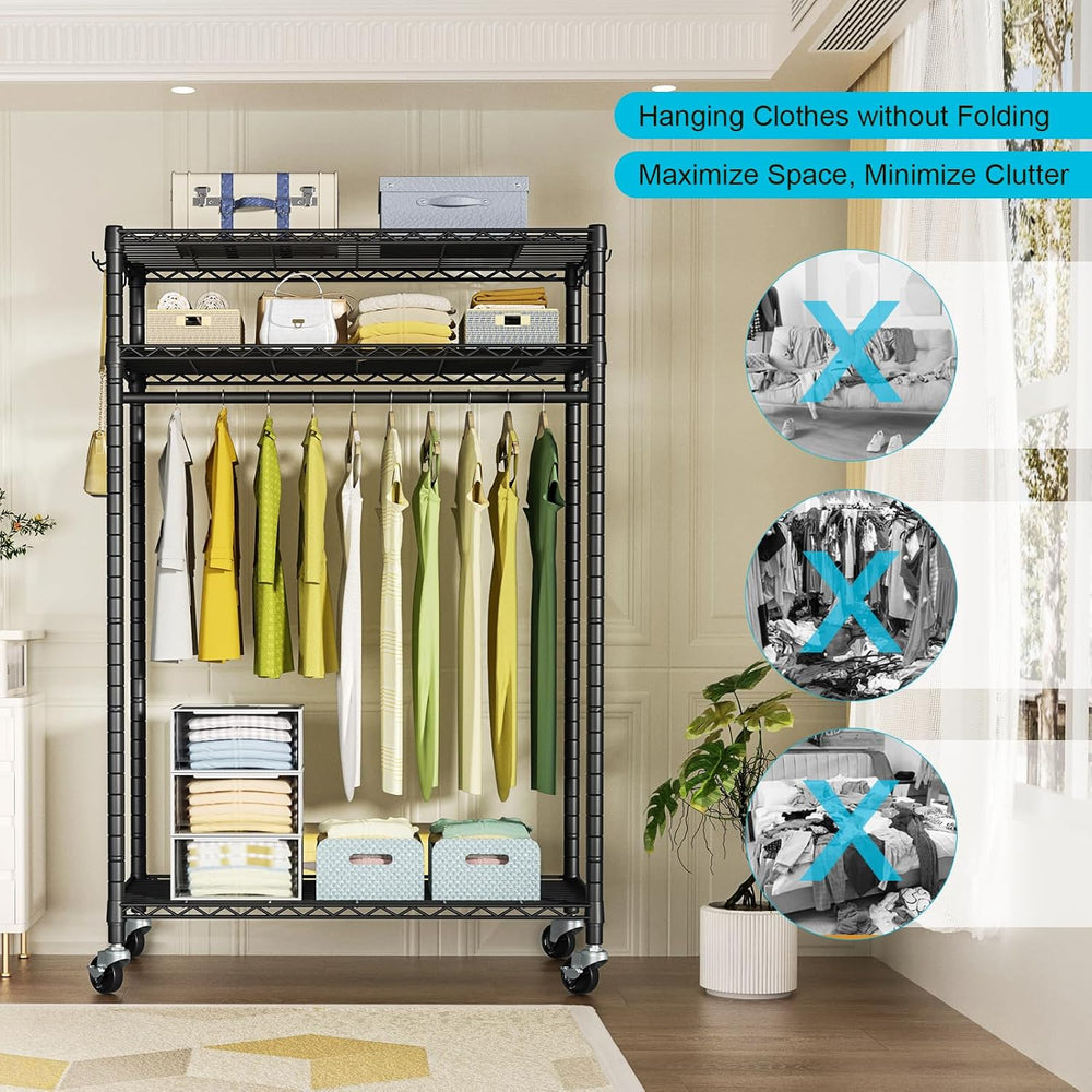 FUTASSI Rolling Clothes Rack, Clothing Racks for Hanging Clothes, Black