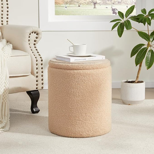 Boucle Round Ottoman with Storage Set of 2, Small Foot Stool Ottoman - Image 2
