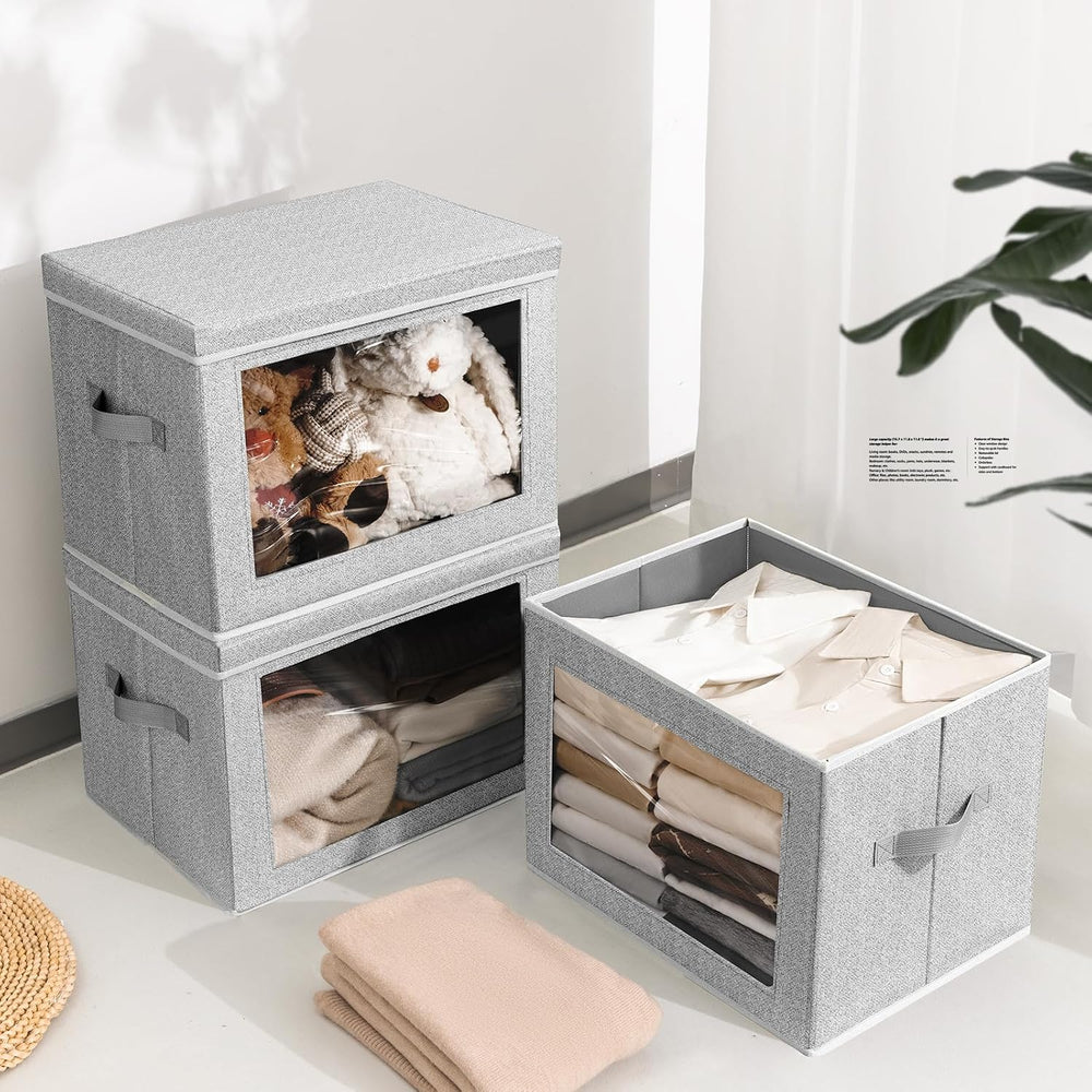 Homsorout Stackable Storage Bins with Lids - Large Decorative Basket with Lid...