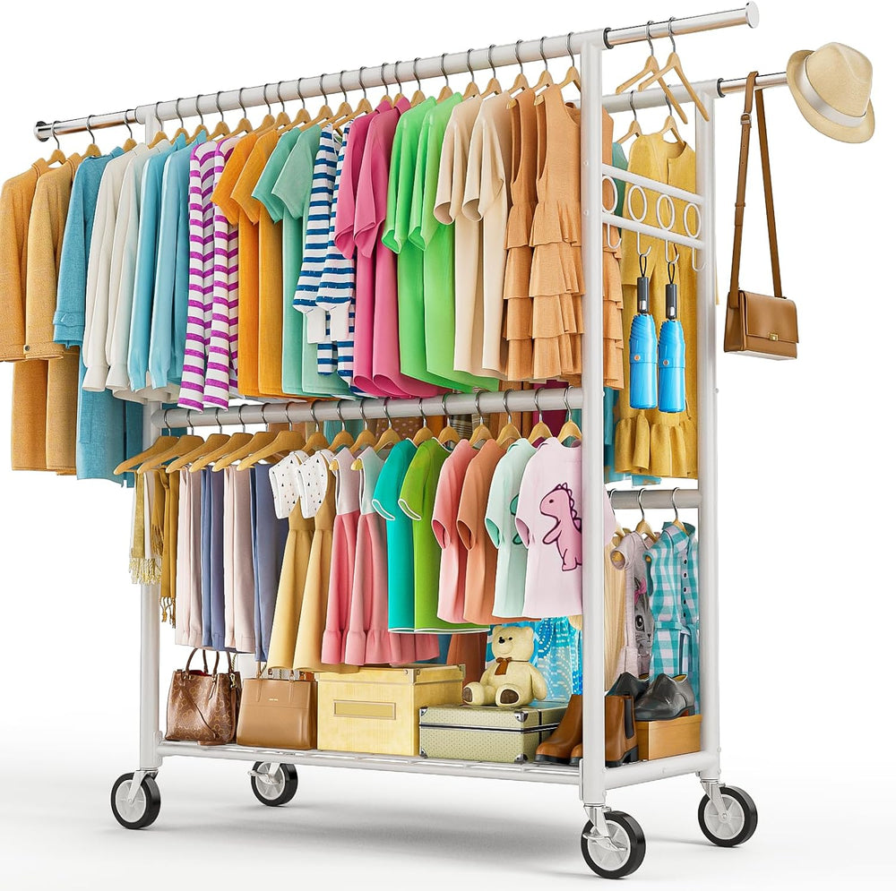 Heavy Duty Clothes Rack Load 1060LBS, Four Rods Rolling Clothing Racks for Ha...