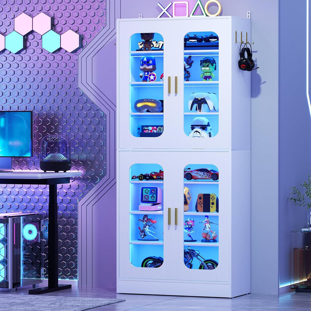 Cyclysio 67" Display Cabinet with PC Doors & LED Lighting, White