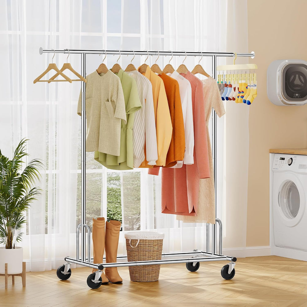 Tajsoon Clothes Rack Collapsible, Rolling Clothing Rack Heavy Duty, Chrome
