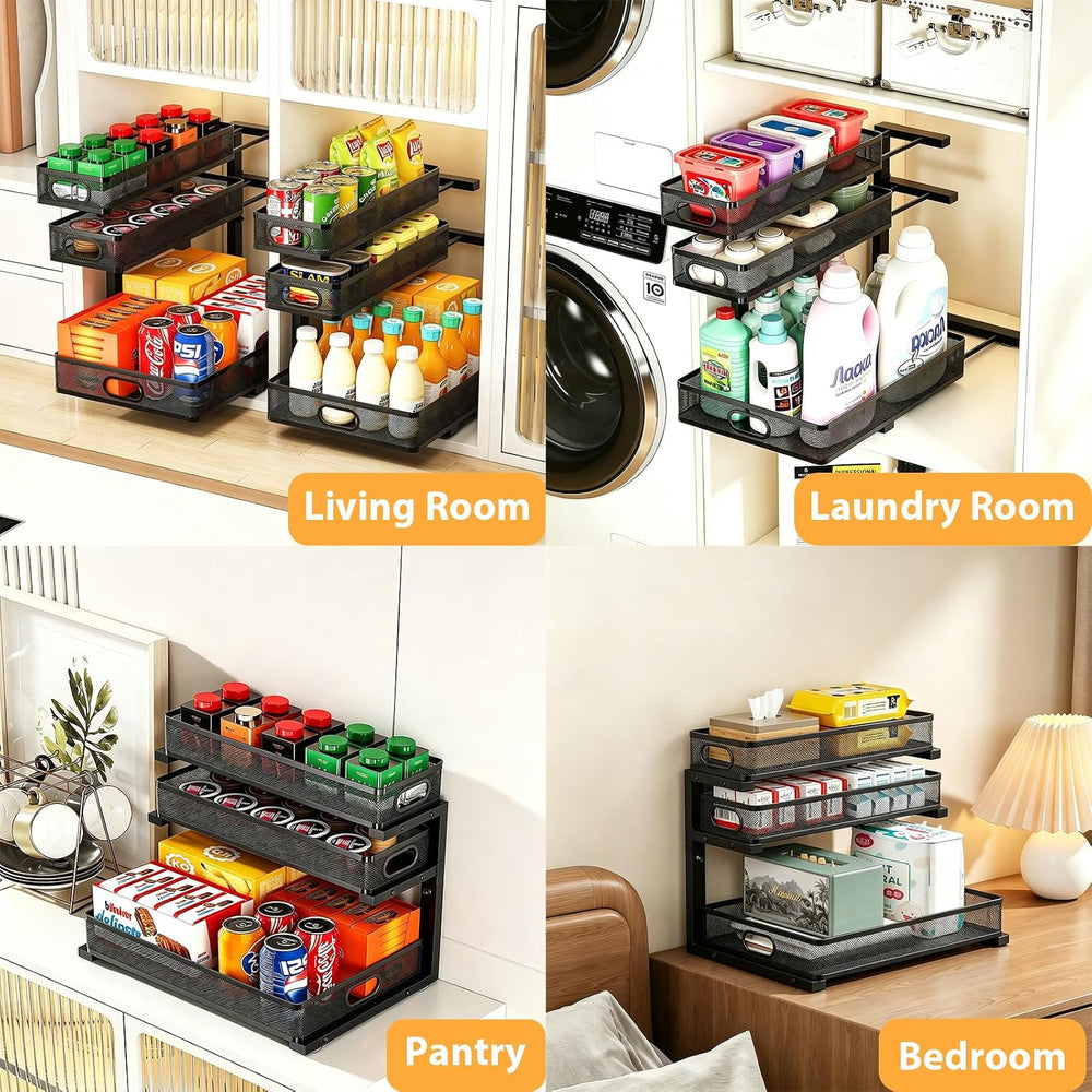 2 Pack Bathroom Under Sink Organizer, 3-Tier Pull Out Kitchen Cabinet Organiz...