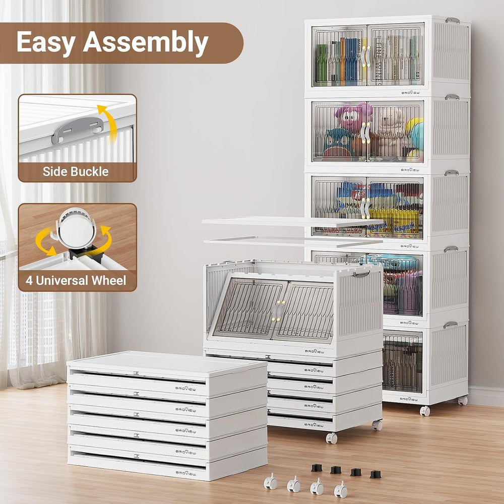 BROVIEW 360Qt Stackable Storage Bins with Lid for Home Dorm, 3Pack White