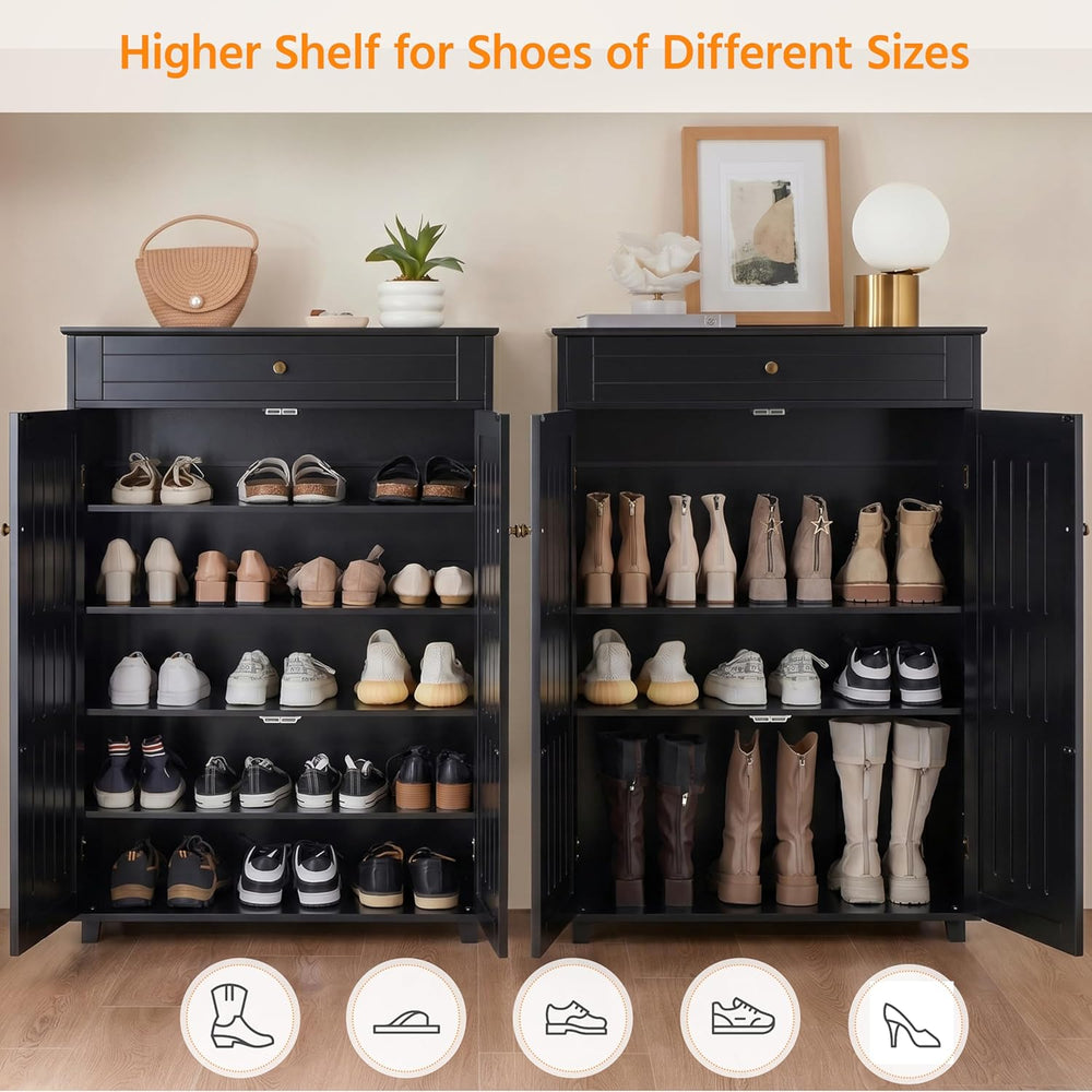Yaheetech Tall Shoe Cabinet with Drawer & Doors for Entryway, 5-Tier Black