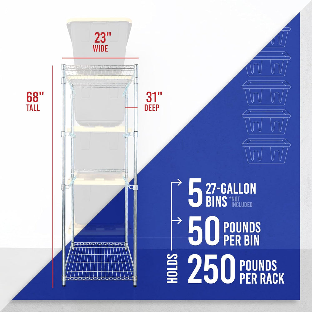 SafeRacks 5-Tier Steel Tote Rack for 27 Gallon Bins - Silver