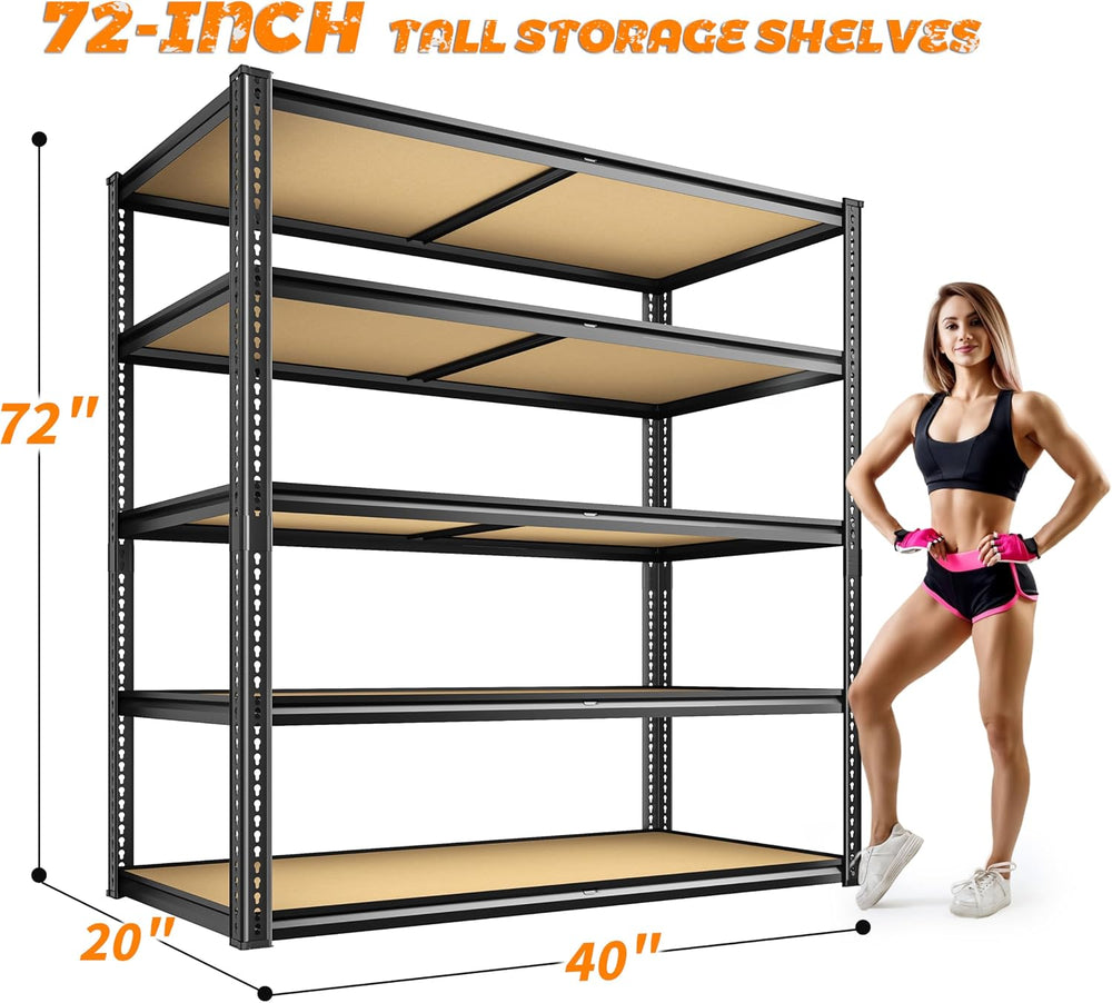 ROOMFAVE 2300LBS Storage Shelves Heavy Duty, 5 Tier, Black,2PCS