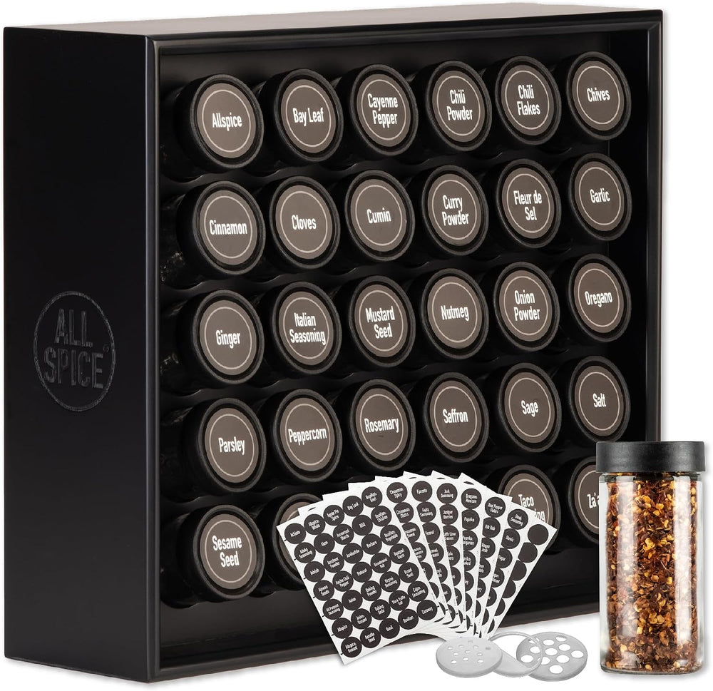 AllSpice Spice Rack Organizer, 525 Unique Labels, Countertop or Wall Mount