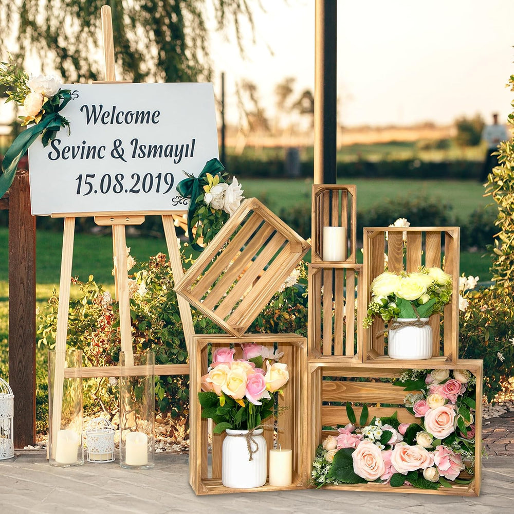 6 Pcs Wooden Crates for Display, Nesting Wood Crate for Storage, 6 Size
