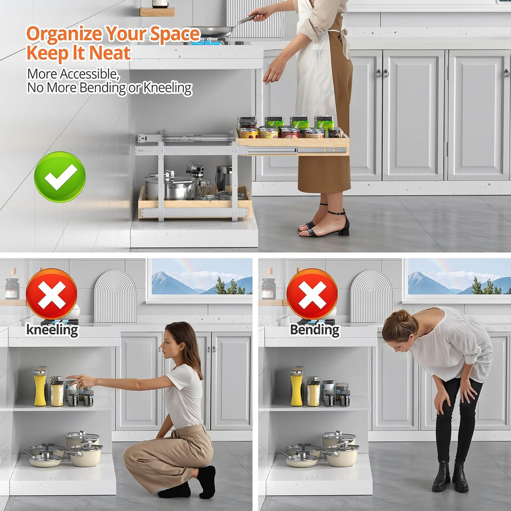 21" Deep 2-Tier Pull Out Cabinet Organizer - Wood Pull Out Drawers