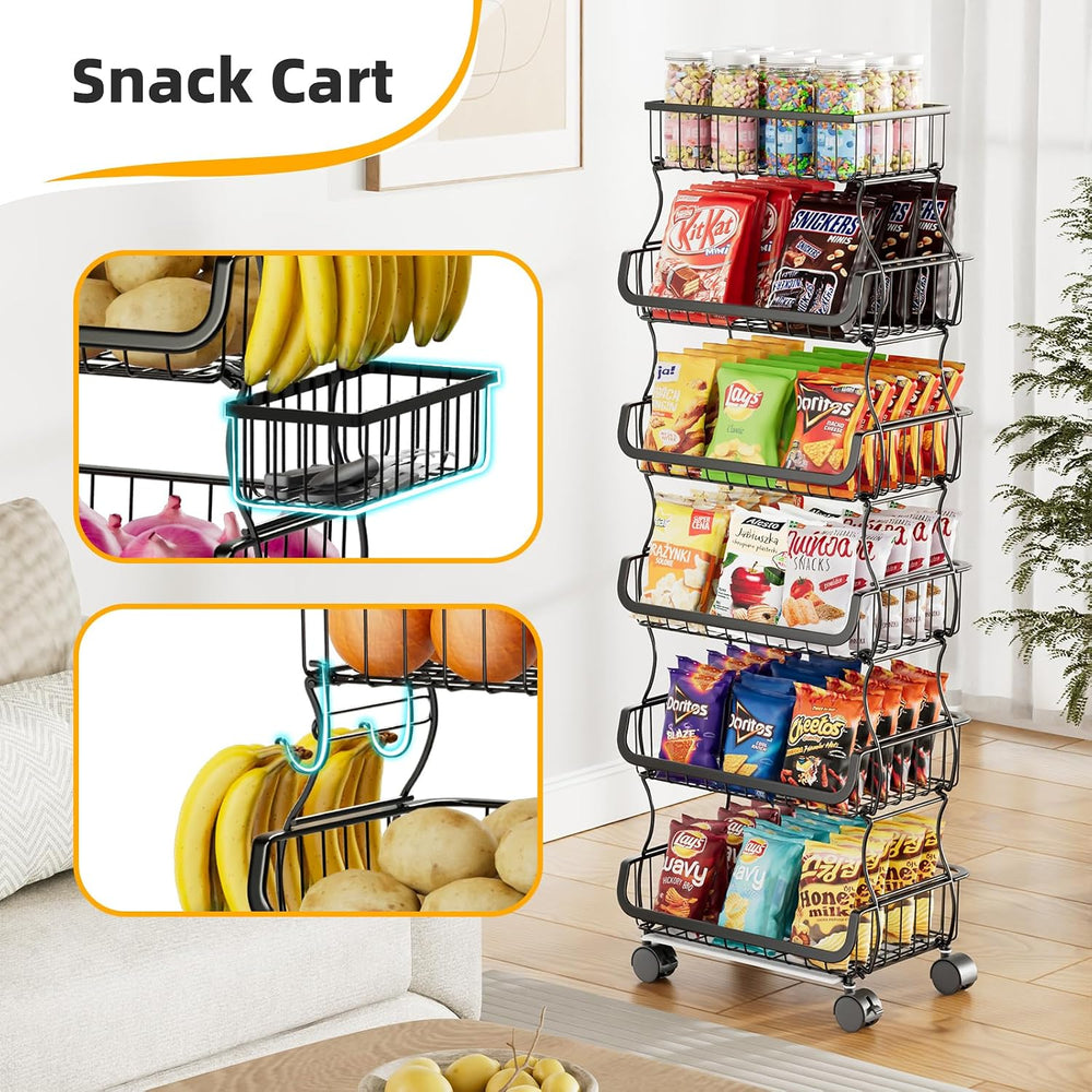 Simple Trending 6 Tier Rolling Cart, Stackable Basket Black