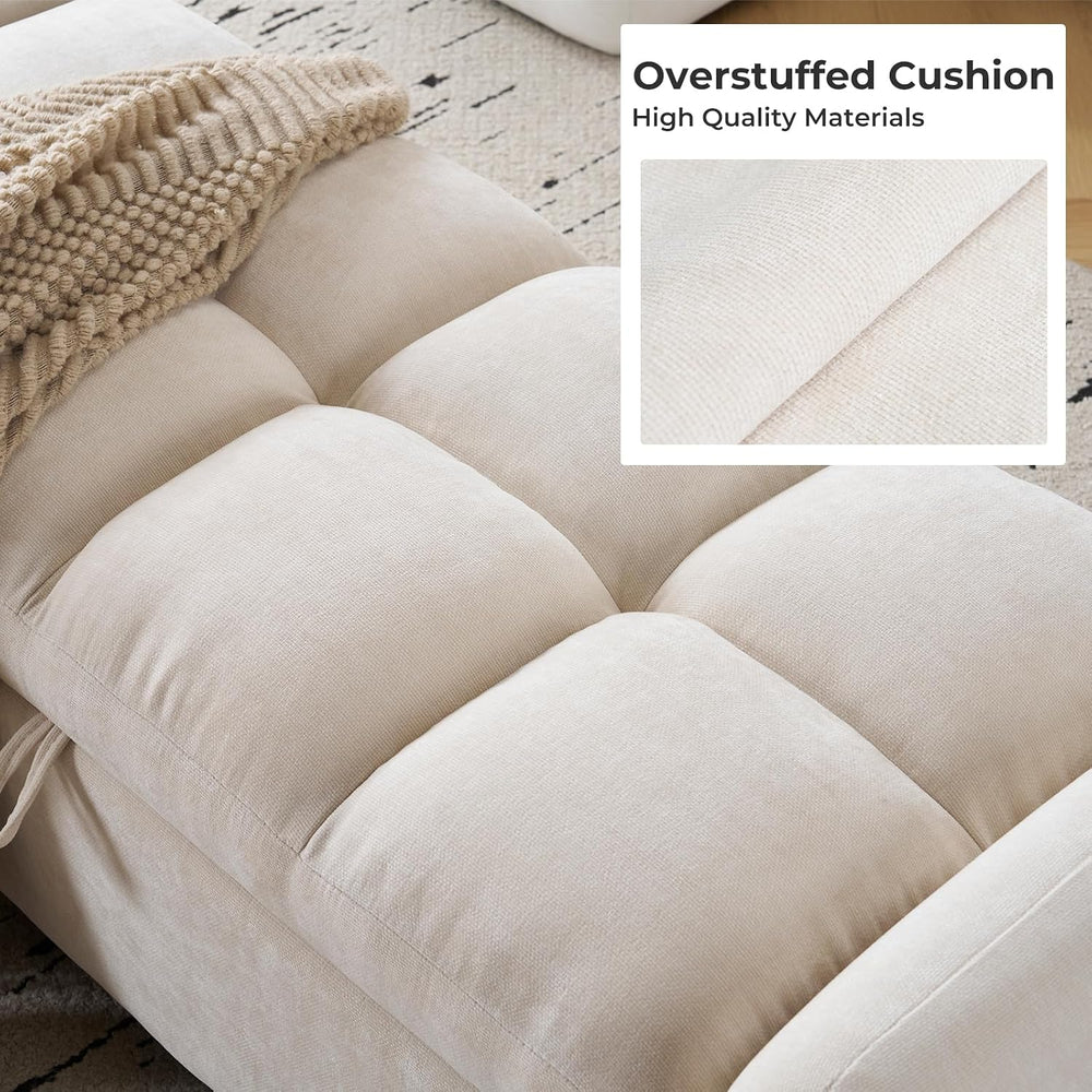 Oversized Ottoman Bench with Storage, Chenille Beige