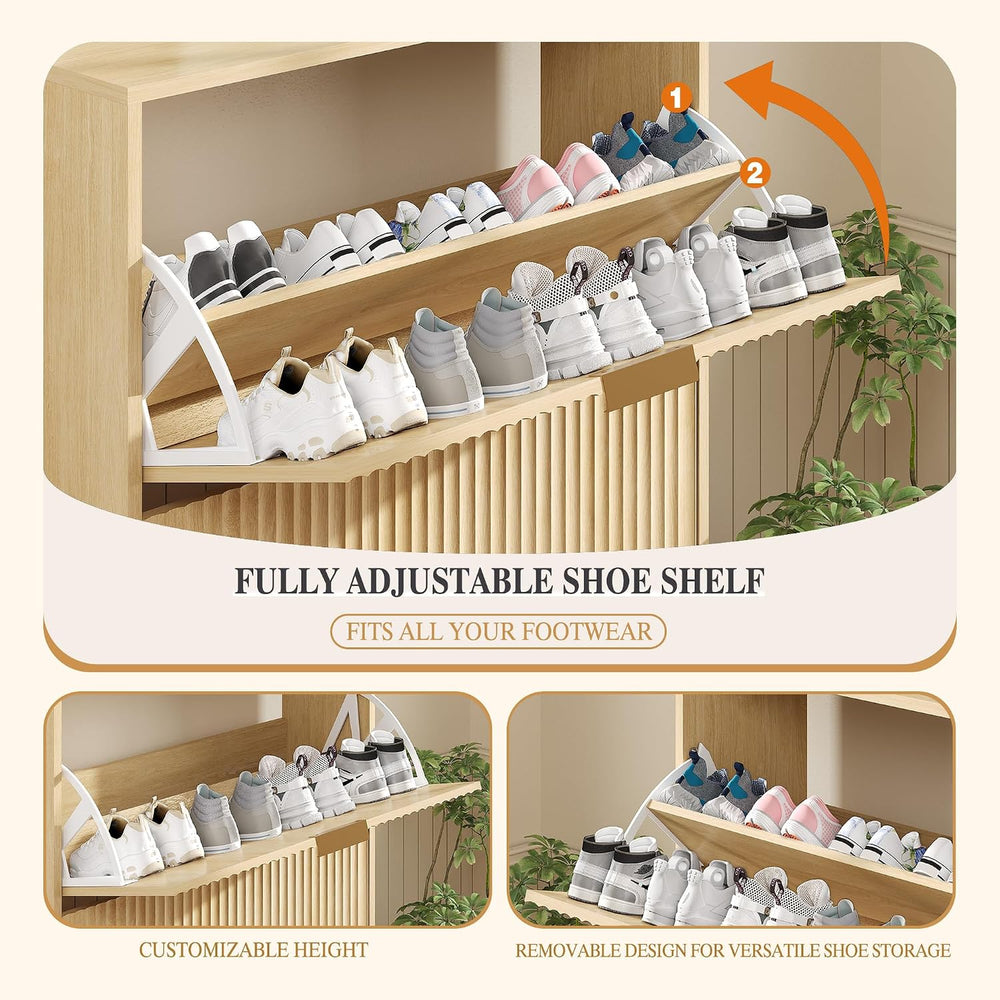 Garvee Shoe Storage Cabinet with 2 Flip Drawers,Slim Fluted Shoe Rack Cabinet...