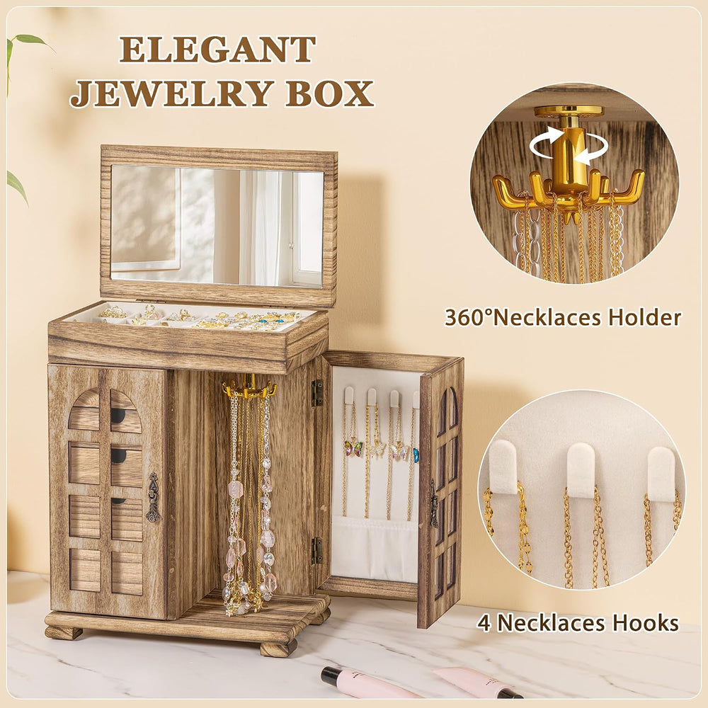 Honiway Jewelry Boxes for Women, 5 Layer Wooden Jewelry Box with Drawer &...
