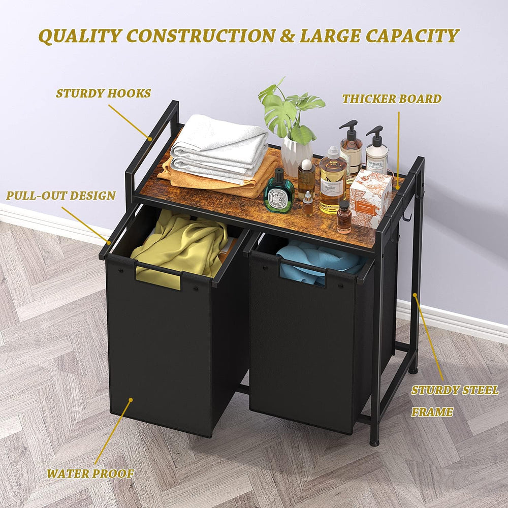 Helsin Double Laundry Hamper, Large Portable Laundry Basket, Laundry Sorter w...