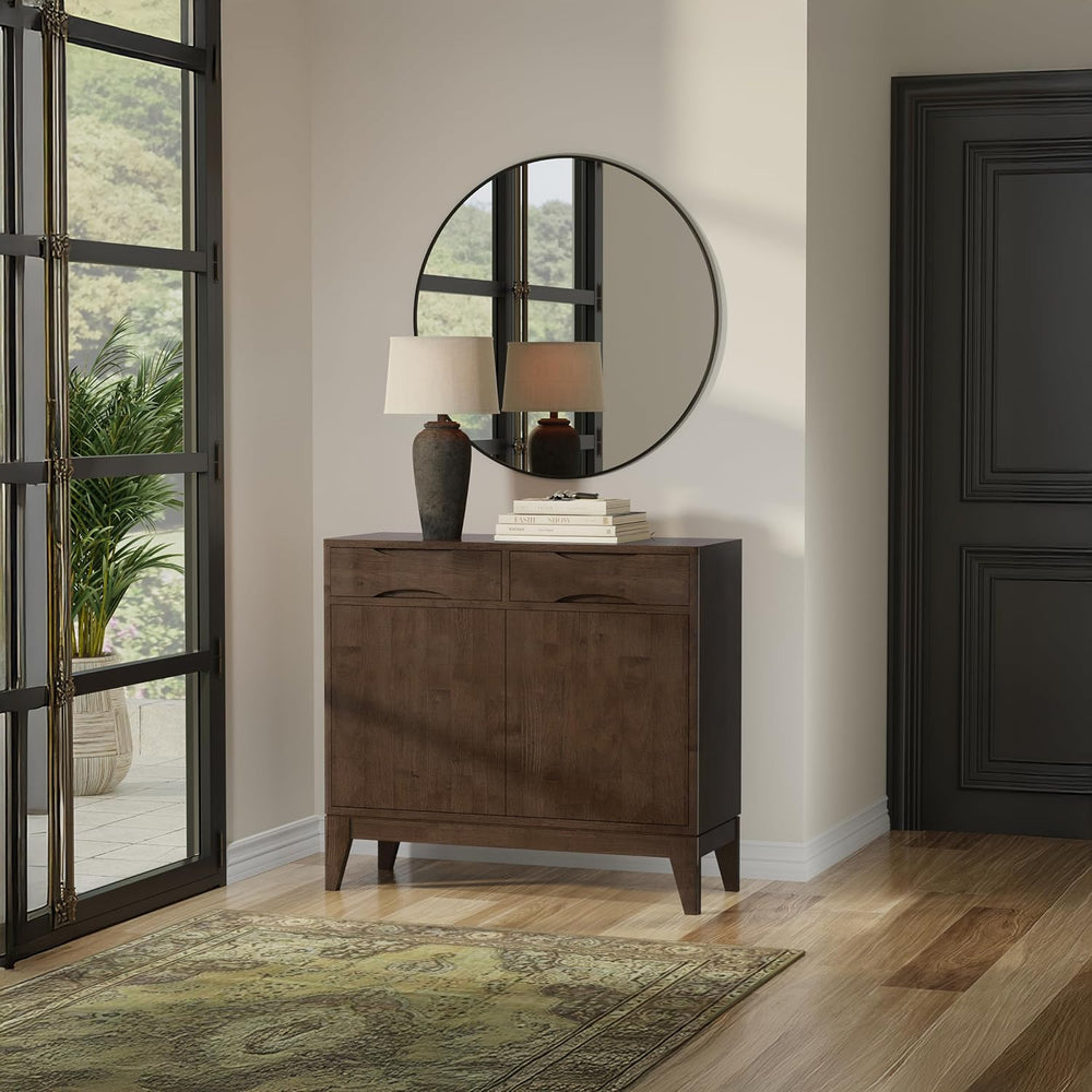 SIMPLIHOME Harper 40" Wide Solid Wood Cabinet in Walnut Brown