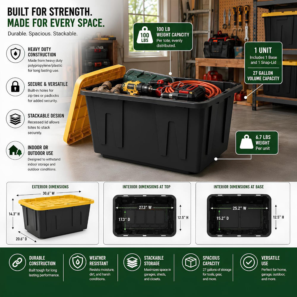 8 Pack 27 Gallon Heavy Duty Storage Totes with Lids, Stackable Plastic Storag...