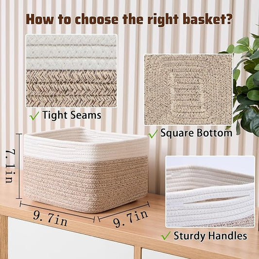 Small Organizing Baskets for Cubes Shelf, 9.7x9.7x7.1 Inch Rope Woven Storage - Image 2