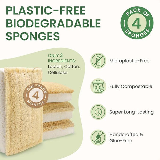 Natural Kitchen Sponges – Eco-Friendly, Compostable Dish Sponges – Loofah & - Image 2