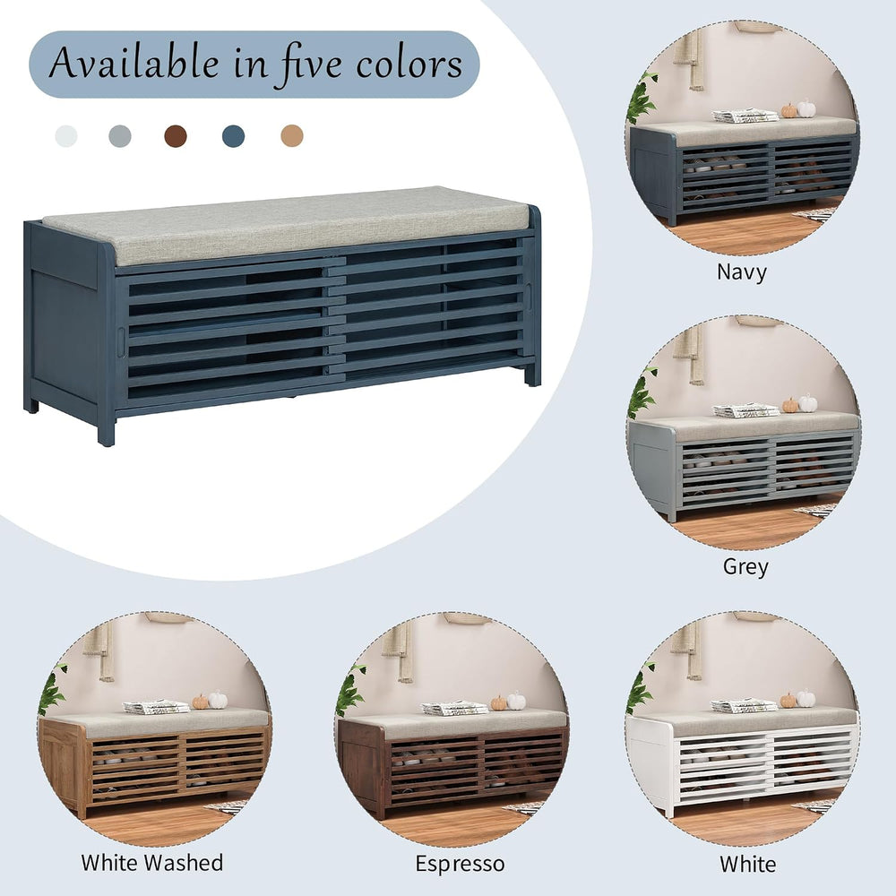 Ball & Cast Entryway Storage Bench with Shutter Doors, 43.3" Wooden ...