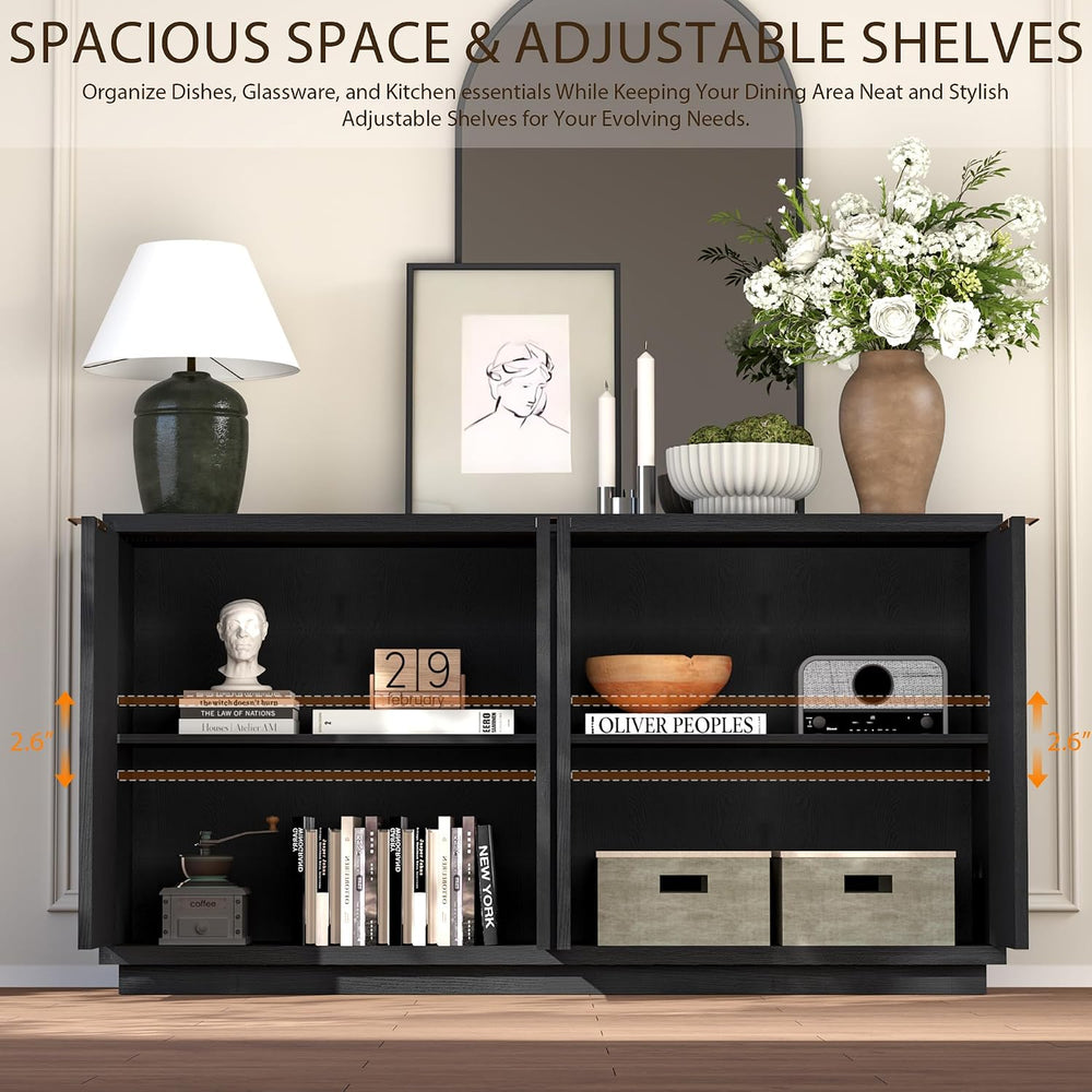Yechen 118" W Modular Sideboard Cabinet with 3D Geometric Doors, Black