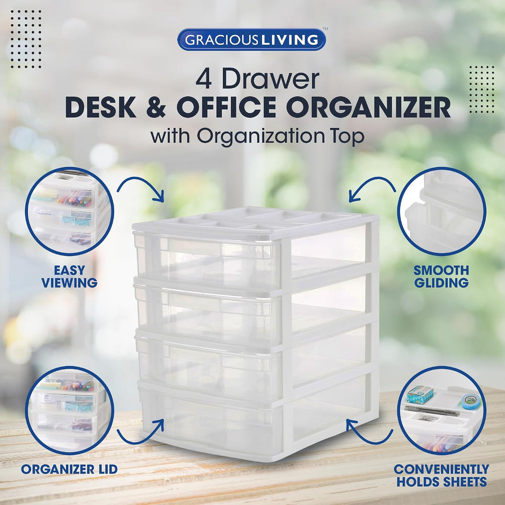 Gracious Living 4-Drawer Desktop/Countertop Organizer, White/Clear, 4 Pack