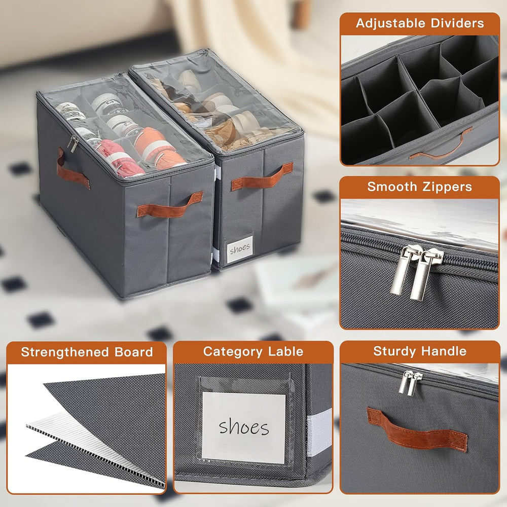 Shoe Organizer for Closet, Fits 32 Pairs, Gray, 4 Pack