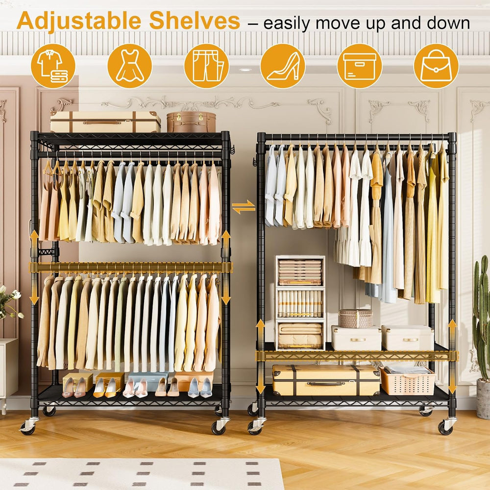 ULIFHOME Rolling Clothes Rack, Clothing Racks for Hanging Clothes, Black