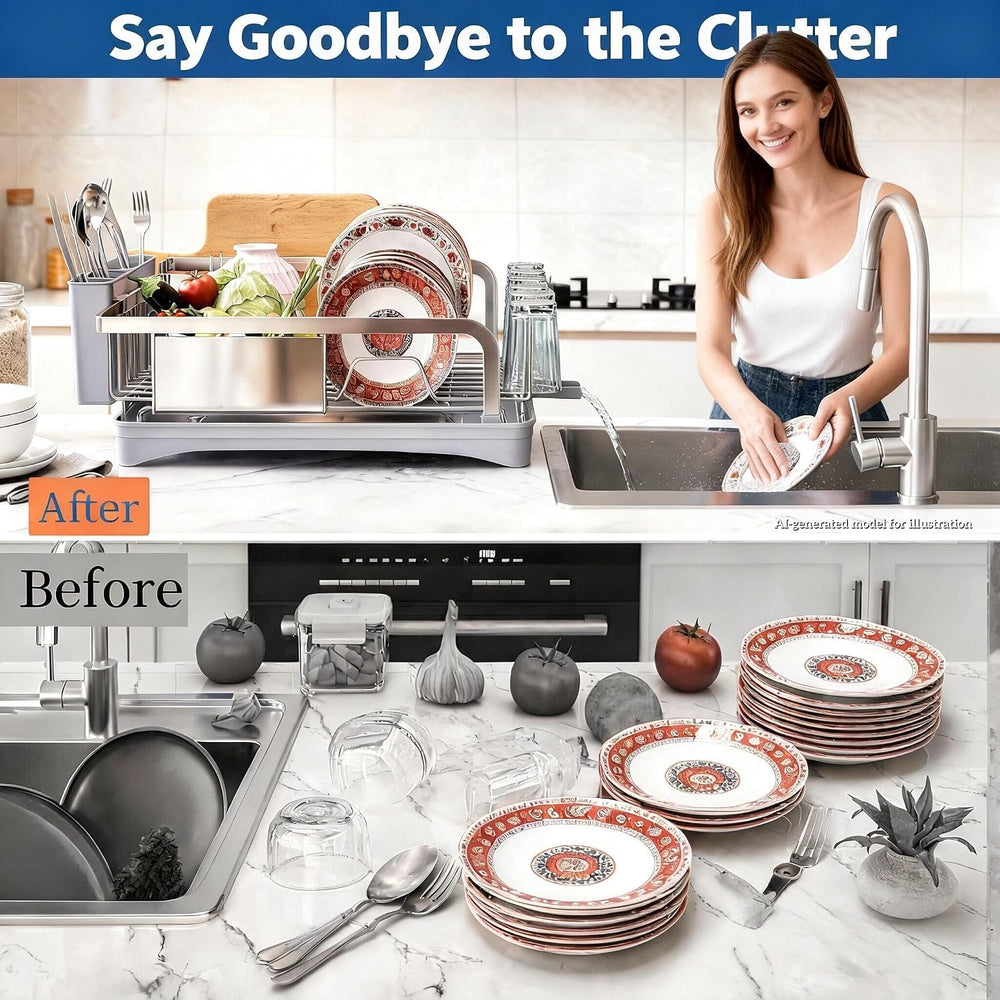 Godboat Dish Drying Rack -304 Stainless Steel Dish Rack for Kitchen Counter